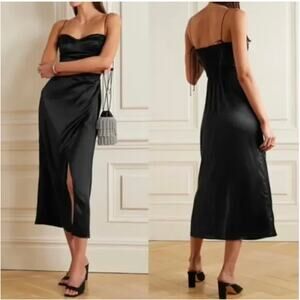 Reformation Marguerite Silk Tie Strap Fitted Wrap Skirt Midi Dress Black Size 4